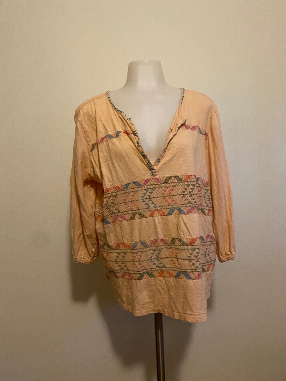 Spense Knits Peach Boho Embroidered Cotton Tunic